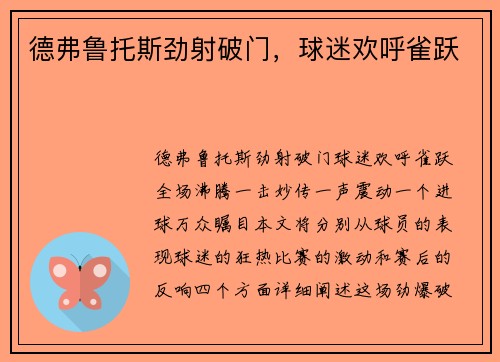 德弗鲁托斯劲射破门，球迷欢呼雀跃